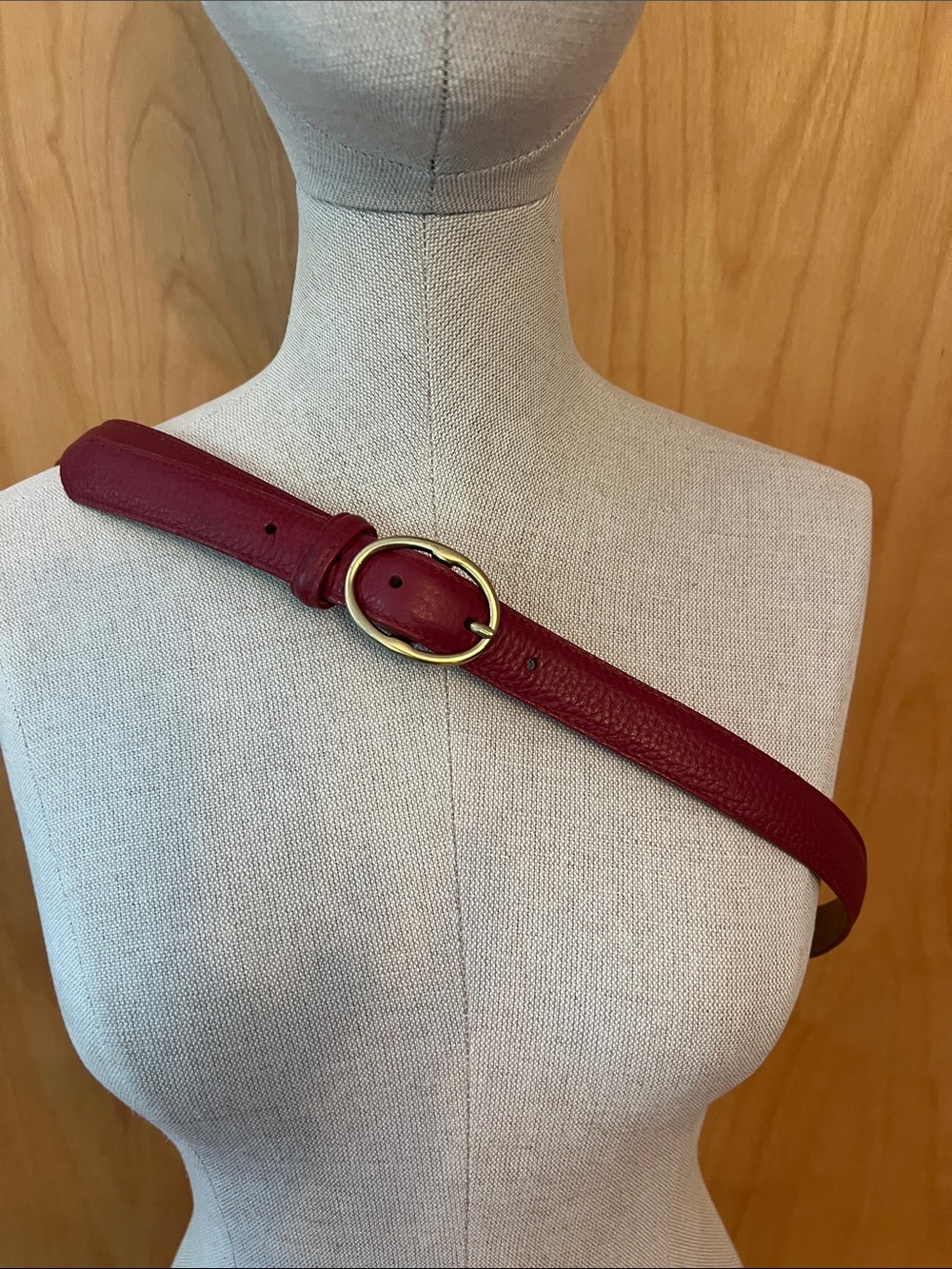 Orvis Red Leather Belt with Gold Oval Buckle